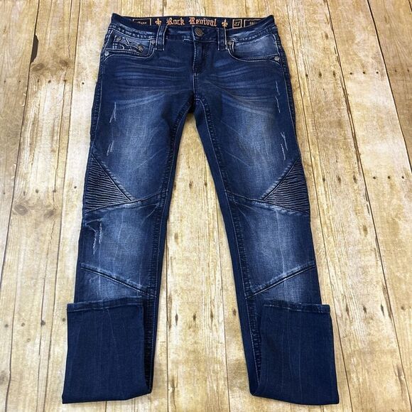 Rock Revival Skinny Jeans Womens Thick Stitch Jeans Mena Size 27 (31X32) - Picture 7 of 16